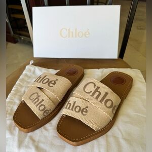 CHLOE women’s woody logo slides blushy beige BRAND NEW NEVER WORN size 38